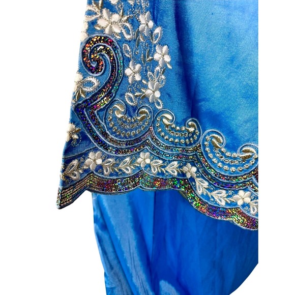Luxurious Blue Kaftan Abaya Embellished Maxi Dress Long Sleeve‎ - Picture 4 of 5